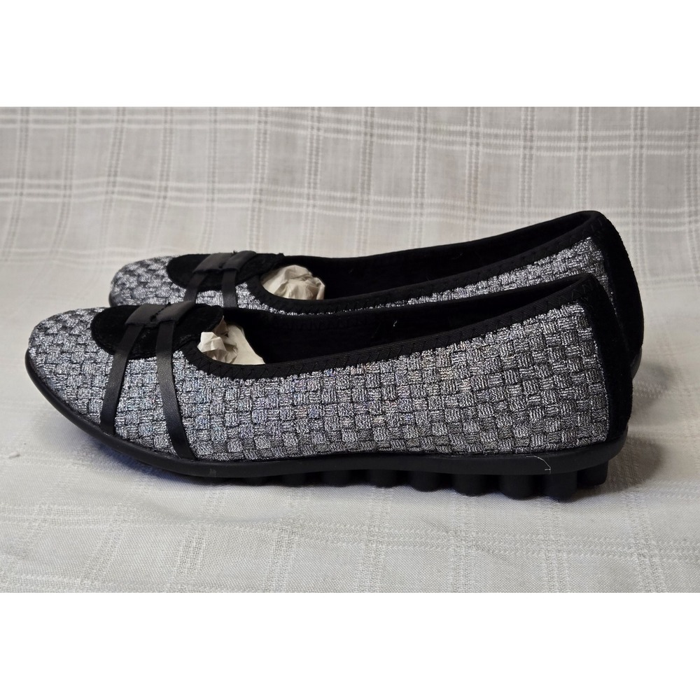 NWOB Bernie Mev Womens Black Silver Metallic Slip On Ballet Flats Size 37 Cute! - Picture 10 of 12